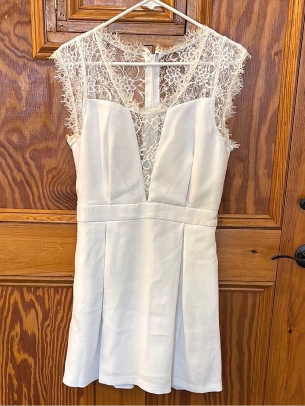 BCBGeneration White Lace Yoke Mini Dress with Pockets